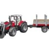 Bruder 2046 Massey Ferguson 7480 Tractor Met Voorlader En Houttransport Trailer